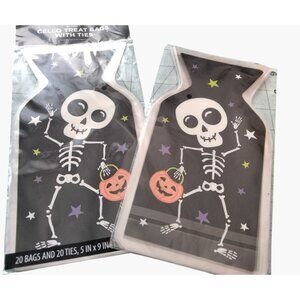 Halloween Skeleton Cello Treat Bags Ties 36 Count 5X 9
